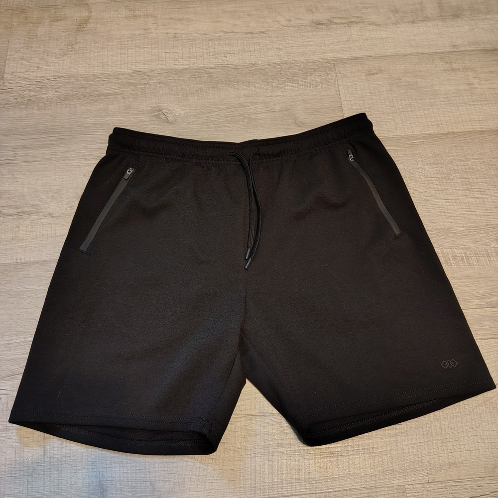 LEG3ND Mens XL Black Athletic Gym Shorts Zipper Pockets Drawstring Activewear